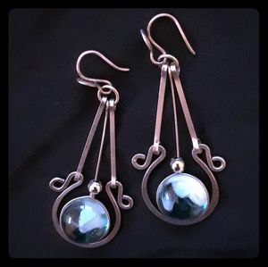 Large Aqua Silver dangle earrings